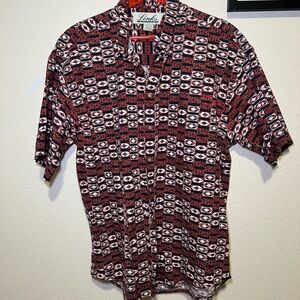 Link Red and Blue Casual Button Down Shirt Geometric Pattern